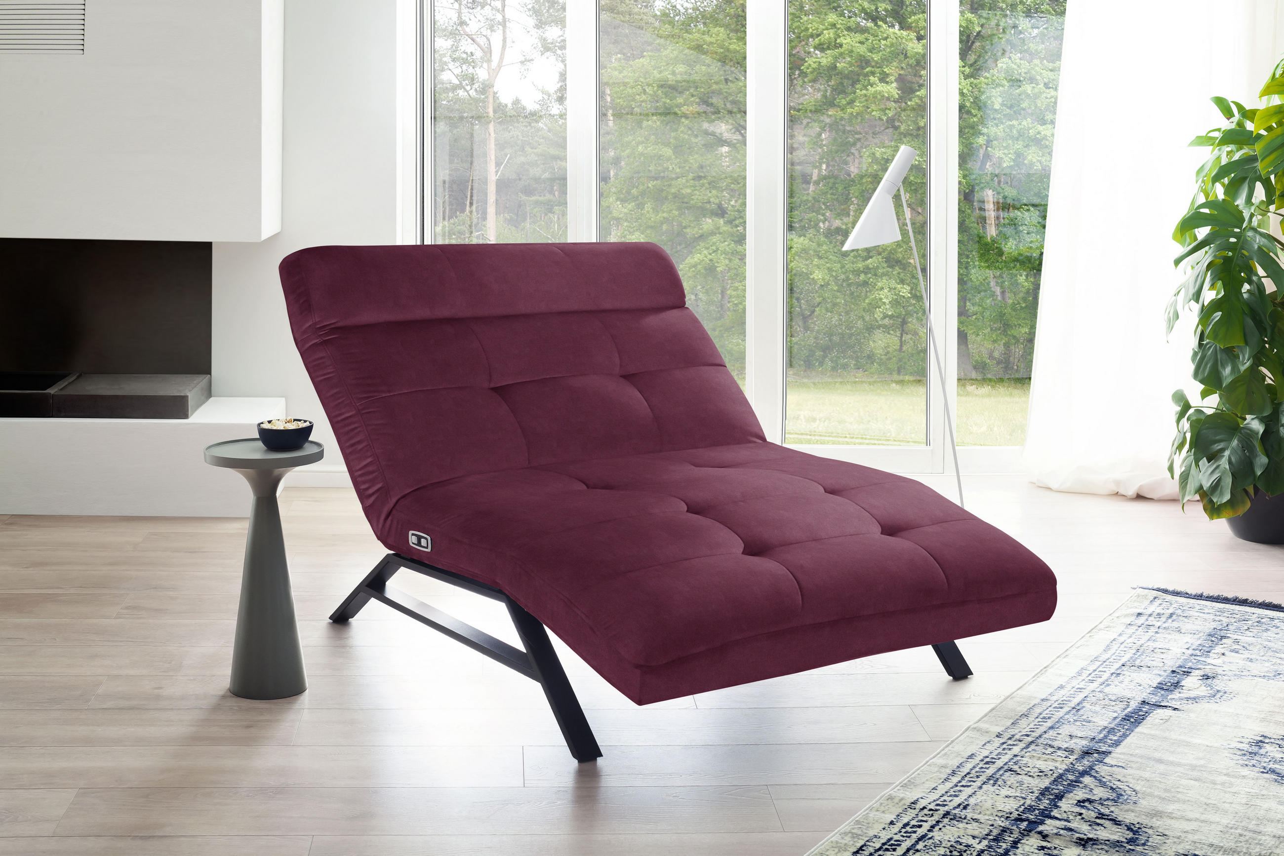 Liege mit motorischer Relaxfkt Mikrofaser Beere  - Beere/Schwarz, Design, Textil/Metall (120/54-113/158-198cm) - Pure Home Lifestyle