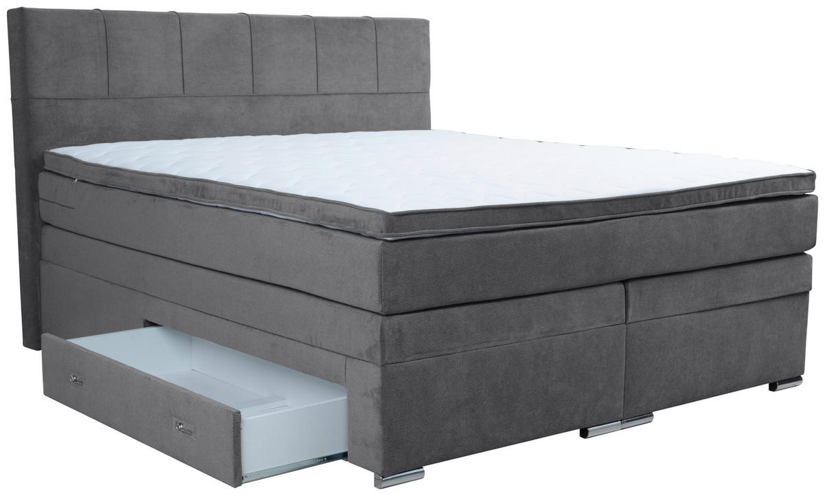 BOXSPRINGBETT 180/200 cm  in Grau, Hellgrau  - Chromfarben/Hellgrau, Design, Holz/Holzwerkstoff (180/200cm) - Boxxx