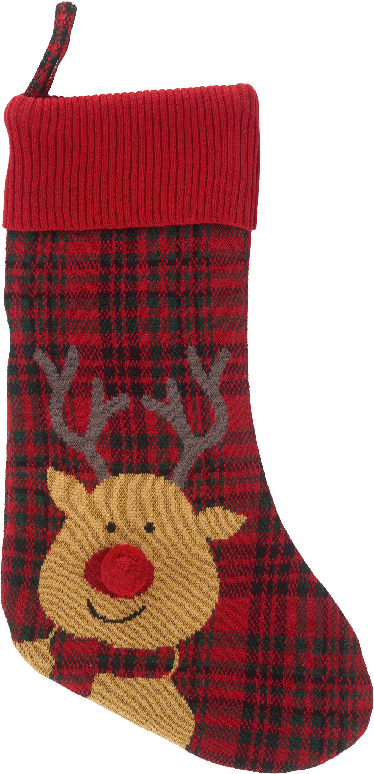 X-Mas Weihnachtsstrumpf Rudolph Rot, Schwarz, Honig 20x55 cm