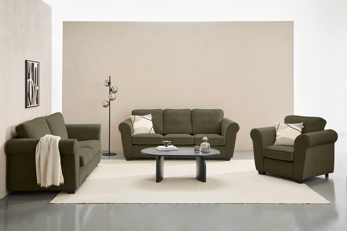 3-SITZER-SOFA Chenille Dunkelgrün  - Dunkelgrün/Schwarz, KONVENTIONELL, Kunststoff/Textil (226/88/86cm) - Carryhome