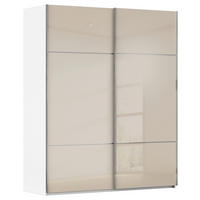SCHWEBETÜRENSCHRANK 201/223/67 cm,  in Weiß, 2 Tür(en)  - Chromfarben/Weiß, KONVENTIONELL, Glas/Holzwerkstoff (201/223/67cm) - Novel