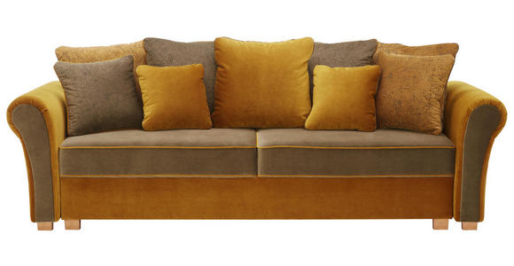 BIGSOFA in Textil Currygelb, Dunkelgrün - Currygelb/Dunkelgrün, ROMANTIK / LANDHAUS, Kunststoff/Textil (255/76-90/106cm) - Hom`in