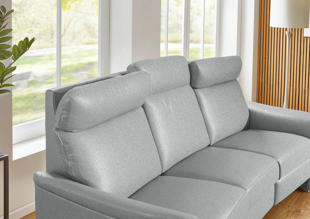 TRAPEZSOFA  in Flachgewebe Hellgrau  - Hellgrau/Alufarben, KONVENTIONELL, Textil/Metall (218/107/103cm) - Beldomo Comfort