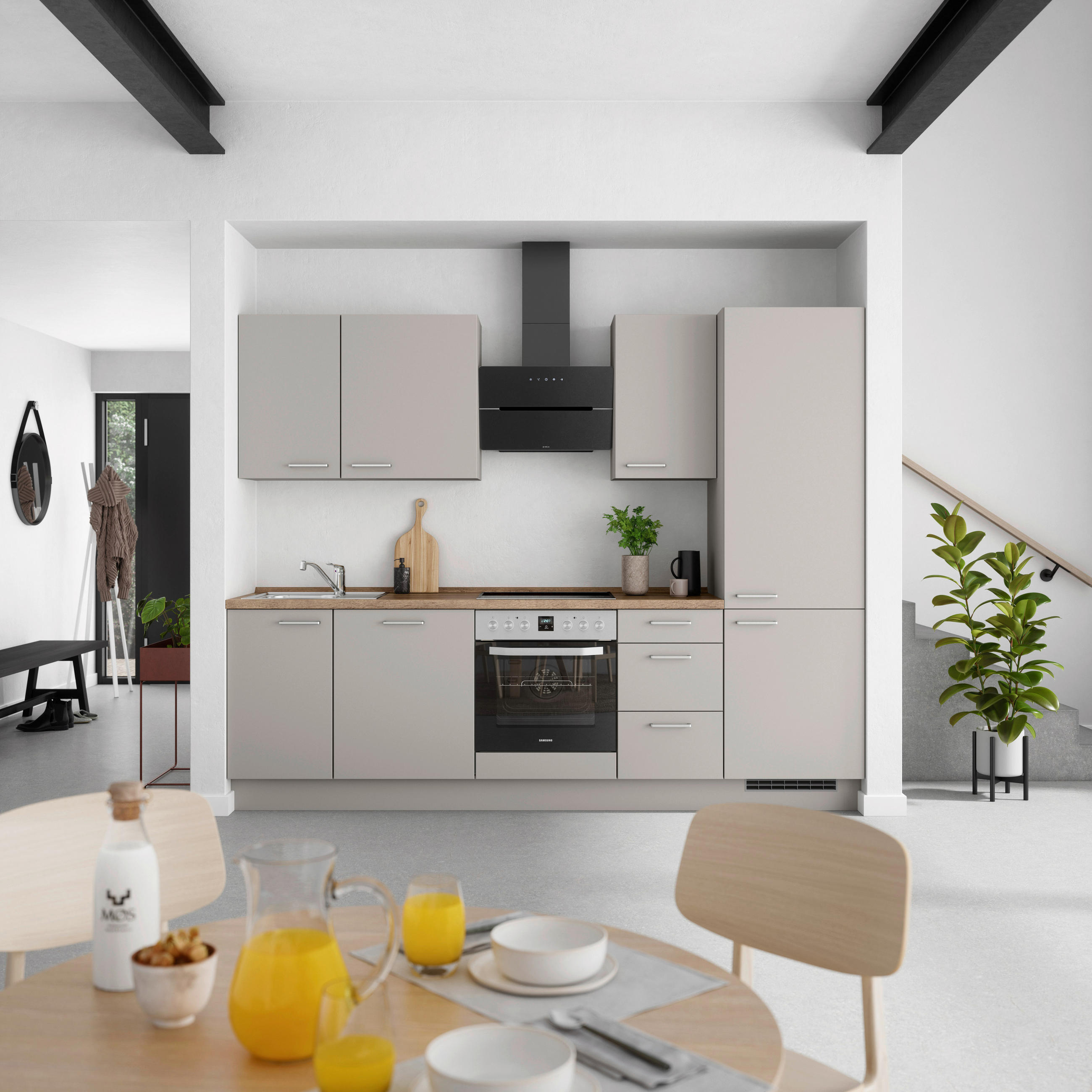 KÜCHENBLOCK 270 cm   in Grau, Eiche dunkel  - Eiche dunkel/Edelstahlfarben, MODERN, Holzwerkstoff/Metall (270cm) - Nobilia