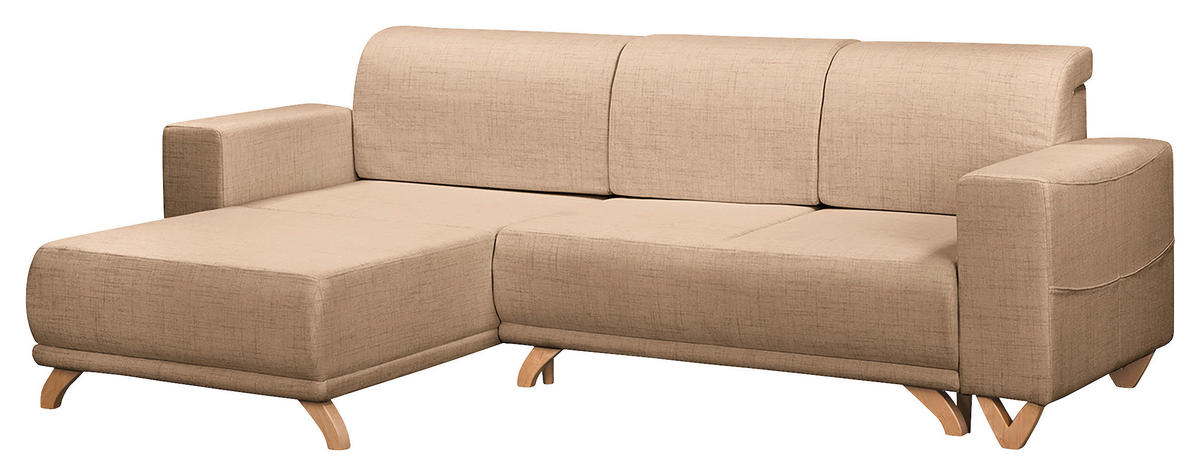 ECKSOFA in Textilgeflecht Beige  - Wengefarben/Beige, Design, Holz/Textil (257/174cm) - Livetastic