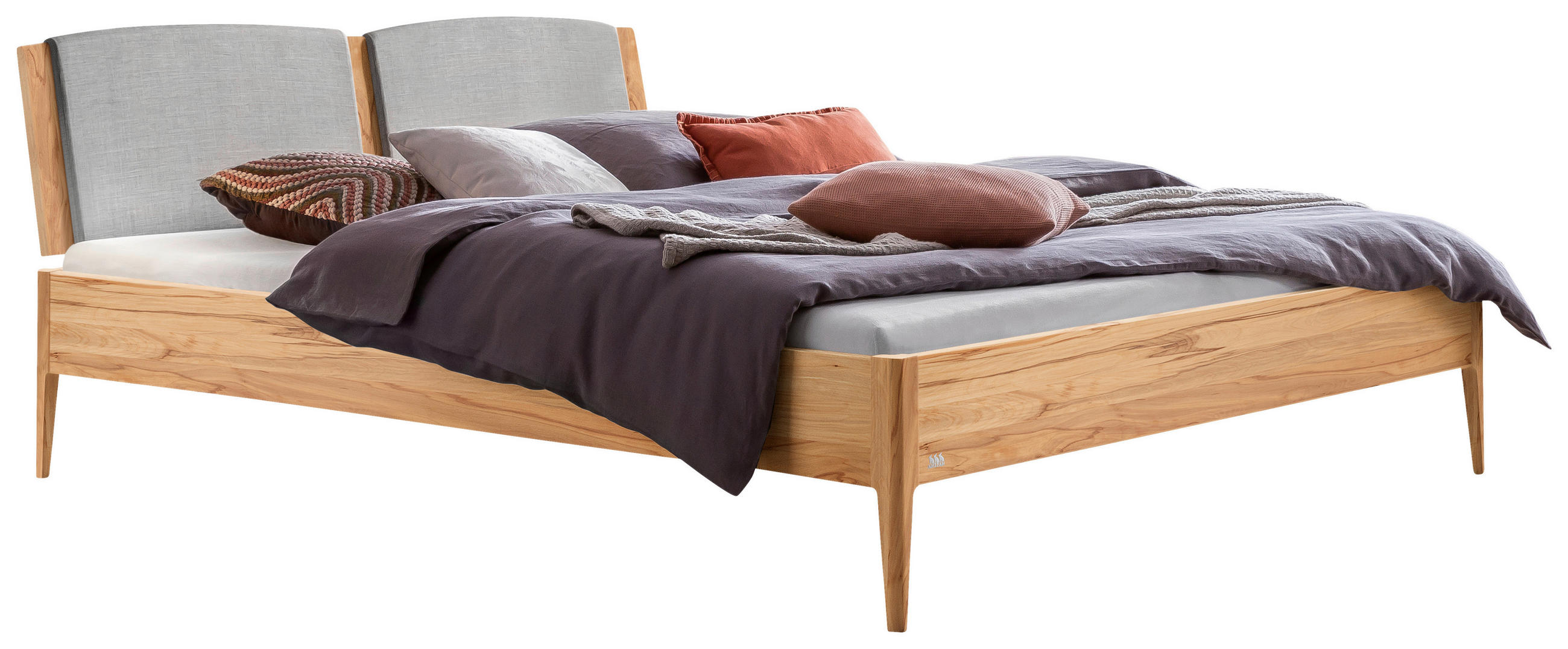 BETT 160/200 cm  in Buchefarben, Hellgrau  - Buchefarben/Hellgrau, KONVENTIONELL, Holz/Textil (160/200cm) - Hasena