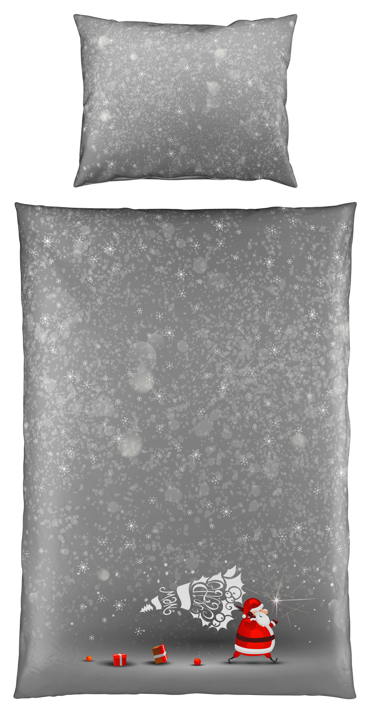 OBOJESTRANSKA POSTELJNINA Christmas Collection 140/200 cm saten siva  - siva, Basics, tekstil (140/200cm) - X-Mas