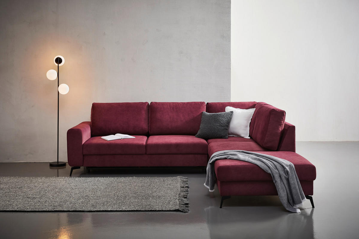 ECKSOFA Bordeaux Chenille  - Bordeaux/Schwarz, KONVENTIONELL, Textil/Metall (275/257cm) - Carryhome