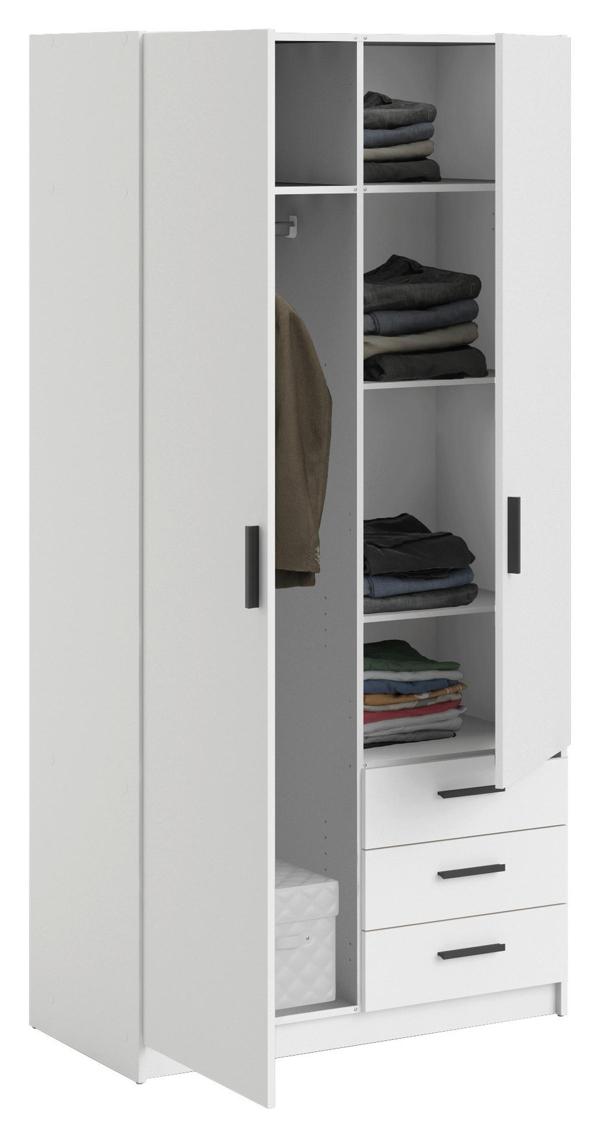 KLEIDERSCHRANK in Weiss  - Weiss/Schwarz, Basics, Holzwerkstoff/Metall (98,5ml) - MID.YOU