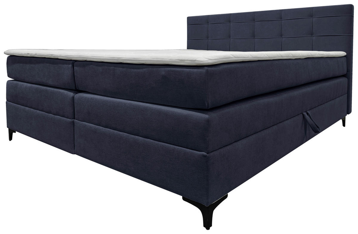 BOXSPRINGBETT 140/200 cm,  in Dunkelblau, H3 = fest  - Schwarz/Dunkelblau, KONVENTIONELL, Kunststoff/Textil (140/200cm)