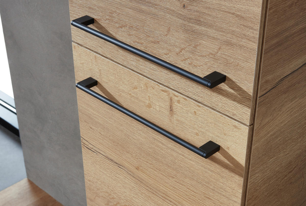 HOCHSCHRANK 45/168/31,8 cm  - Eichefarben/Schwarz, KONVENTIONELL, Glas/Holzwerkstoff (45/168/31,8cm) - Sadena