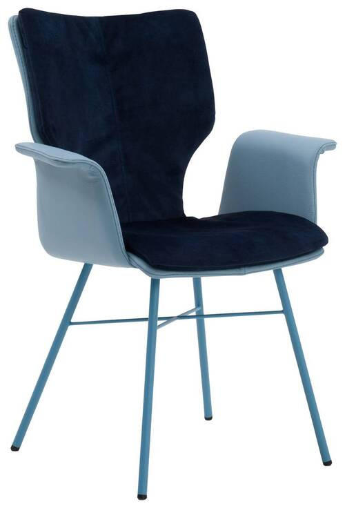 ARMLEHNSTUHL  in Samt Echtleder pigmentiert  - Dunkelblau/Hellblau, Design, Leder/Textil (48/91/60cm) - Bert Plantagie