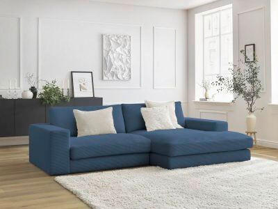 ECKSOFA  LEONARD Dunkelblau Cord  - Schwarz/Dunkelblau, MODERN, Kunststoff/Textil (274/159cm)