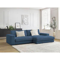 ECKSOFA  LEONARD Dunkelblau Cord  - Schwarz/Dunkelblau, MODERN, Kunststoff/Textil (274/159cm)