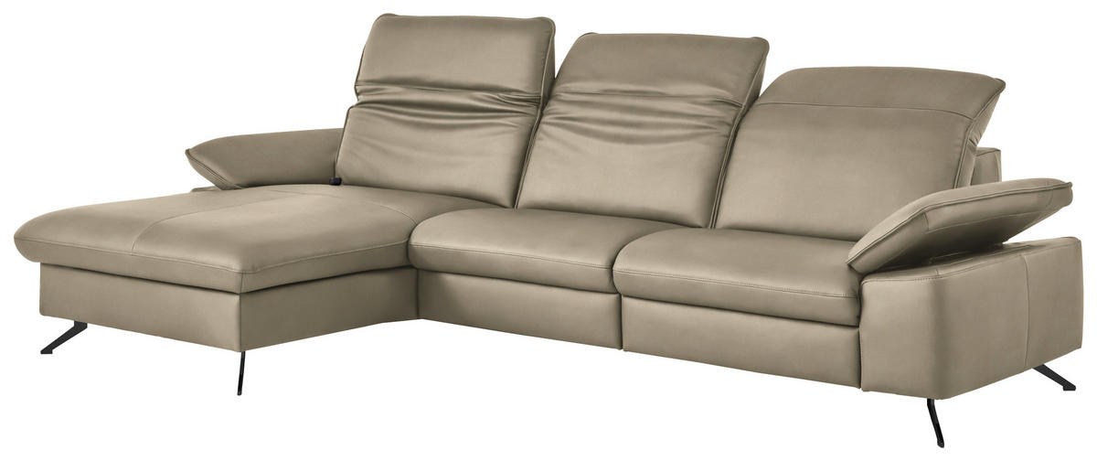 ECKSOFA  Echtleder Sandfarben  - Sandfarben/Schwarz, Design, Leder/Metall (169/307cm) - Beldomo Premium