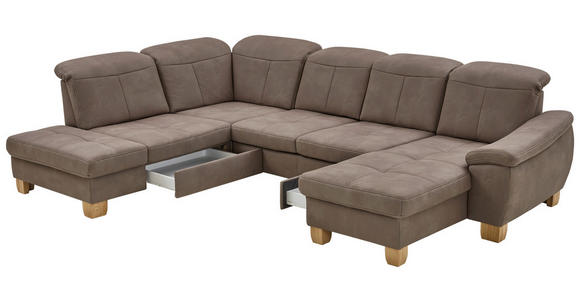 WOHNLANDSCHAFT Graubraun Mikrofaser - Wildeiche/Graubraun, KONVENTIONELL, Holz/Textil (243/343/185cm) - Voleo