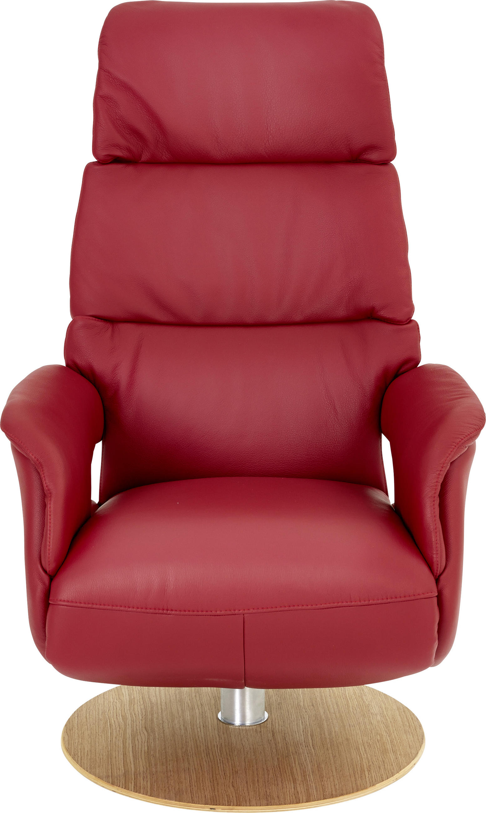 RELAXSESSEL Echtleder Nackenstütze, Relaxfunktion    - Eichefarben/Rot, Design, Leder/Holz (71/112/80cm) - Welnova