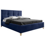 POLSTERBETT Lattenrost, Bettkasten Dunkelblau 140/200 cm  - Buchefarben/Dunkelblau, KONVENTIONELL, Holz/Textil (140/200cm) - Carryhome