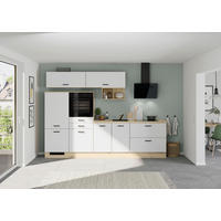 KÜCHENBLOCK 300 cm   in Weiß  - Eichefarben/Schwarz, Design, Holzwerkstoff/Metall (300cm) - Impuls