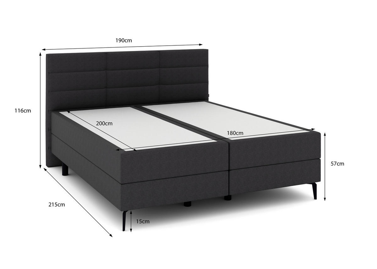 BOXSPRINGBETT 180/200 cm  in Anthrazit  - Anthrazit/Schwarz, KONVENTIONELL, Holzwerkstoff/Kunststoff (180/200cm) - Musterring