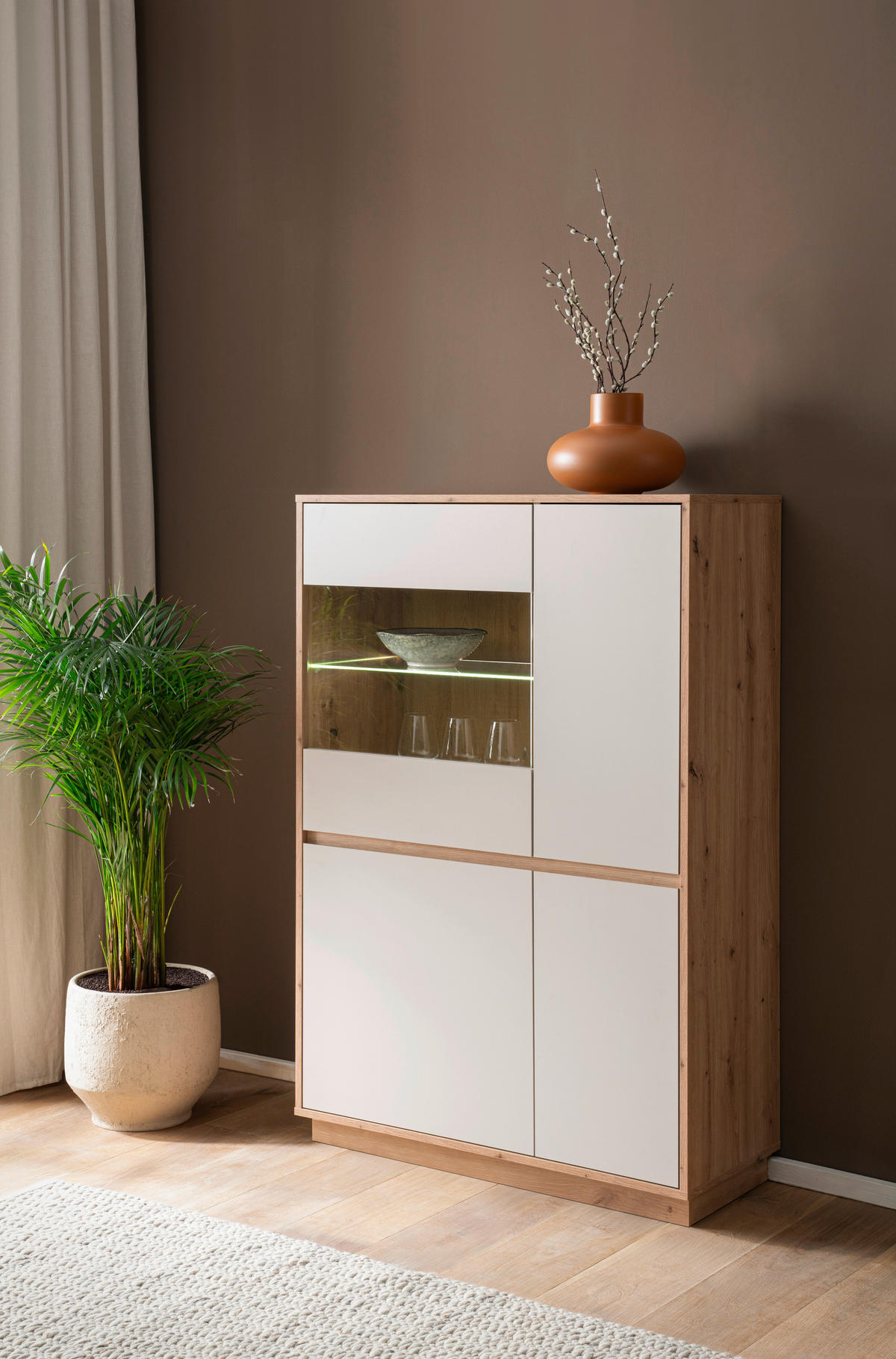 VITRINE  in Kaschmir, Eiche Artisan - Kaschmir/Eiche Artisan, Design, Glas/Holzwerkstoff (75/144/40cm) - MID.YOU