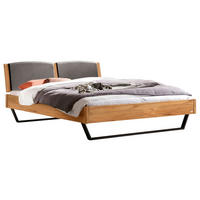 BETT 160/200 cm,  in Buchefarben, gepolstertes Kopfteil,  - Dunkelgrau/Anthrazit, Design, Holz/Metall (160/200cm) - Hasena