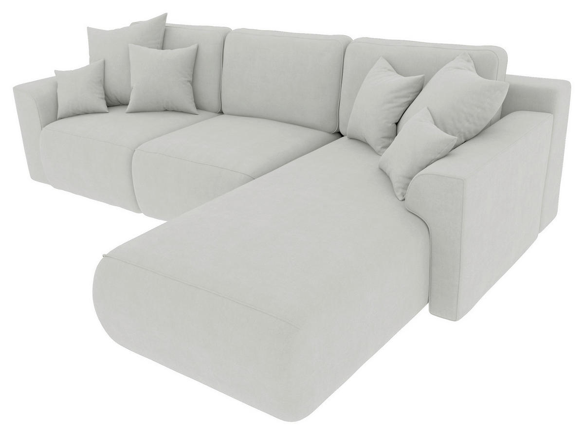 ECKSOFA Hellgrau Velours Zierkissen, Rückenkissen, Bettkasten, Schlaffunktion, Rücken echt, Liegefläche im Originalstoff  - Chromfarben/Hellgrau, KONVENTIONELL, Kunststoff/Textil (293/195cm) - Carryhome