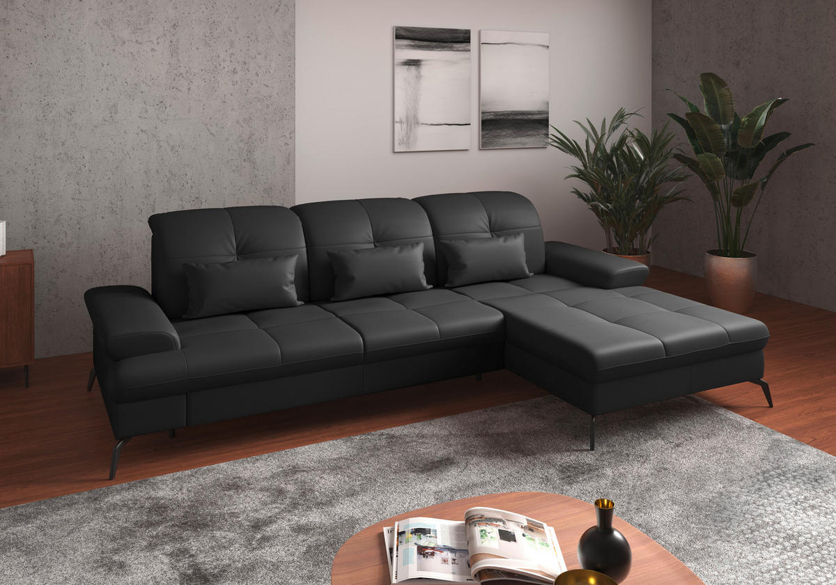 ECKSOFA in Echtleder Schwarz  - Schwarz, Konventionell, Leder/Metall (279/185cm) - Sit & More