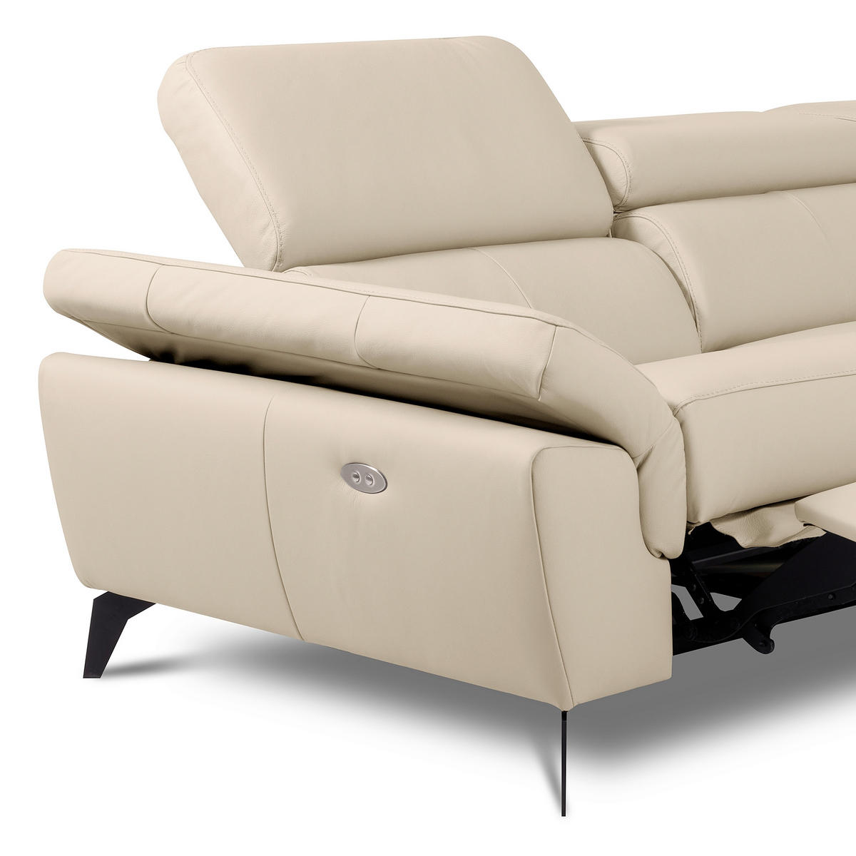 ECKSOFA SONO in Lederlook Echtleder Grau Armteilverstellung, Kopfteilverstellung  252/179 cm  - Schwarz/Grau, Design, Leder/Textil (252/179cm) - Livetastic