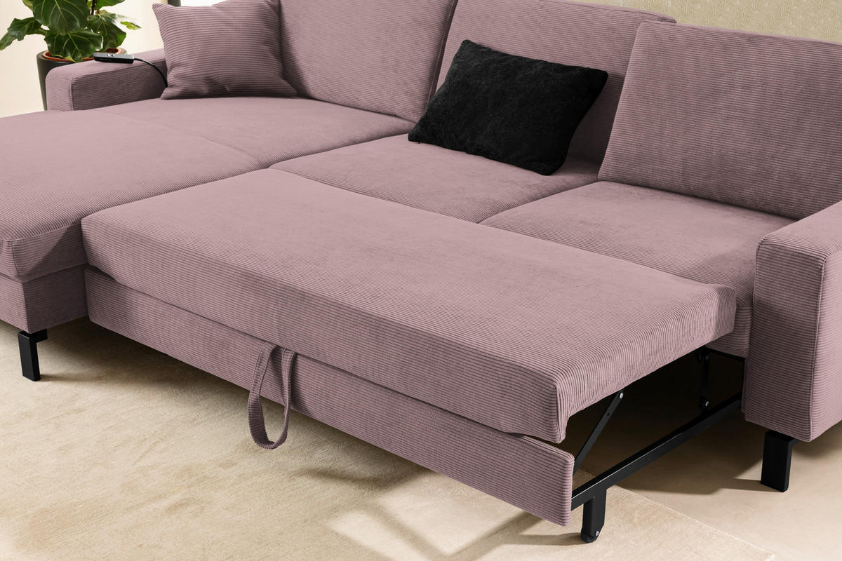ECKSOFA in Cord Altrosa  - Schwarz/Altrosa, Design, Textil/Metall (185/298cm) - Pure Home Lifestyle