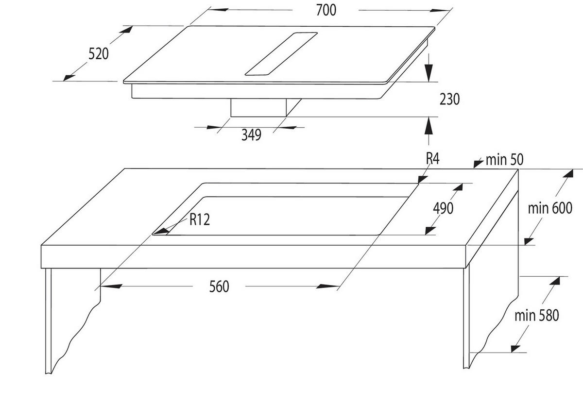 KOCHFELD-DUNSTABZUG-KOMBI 742687  - Schwarz, Basics, Glas (70/23/52cm) - Gorenje