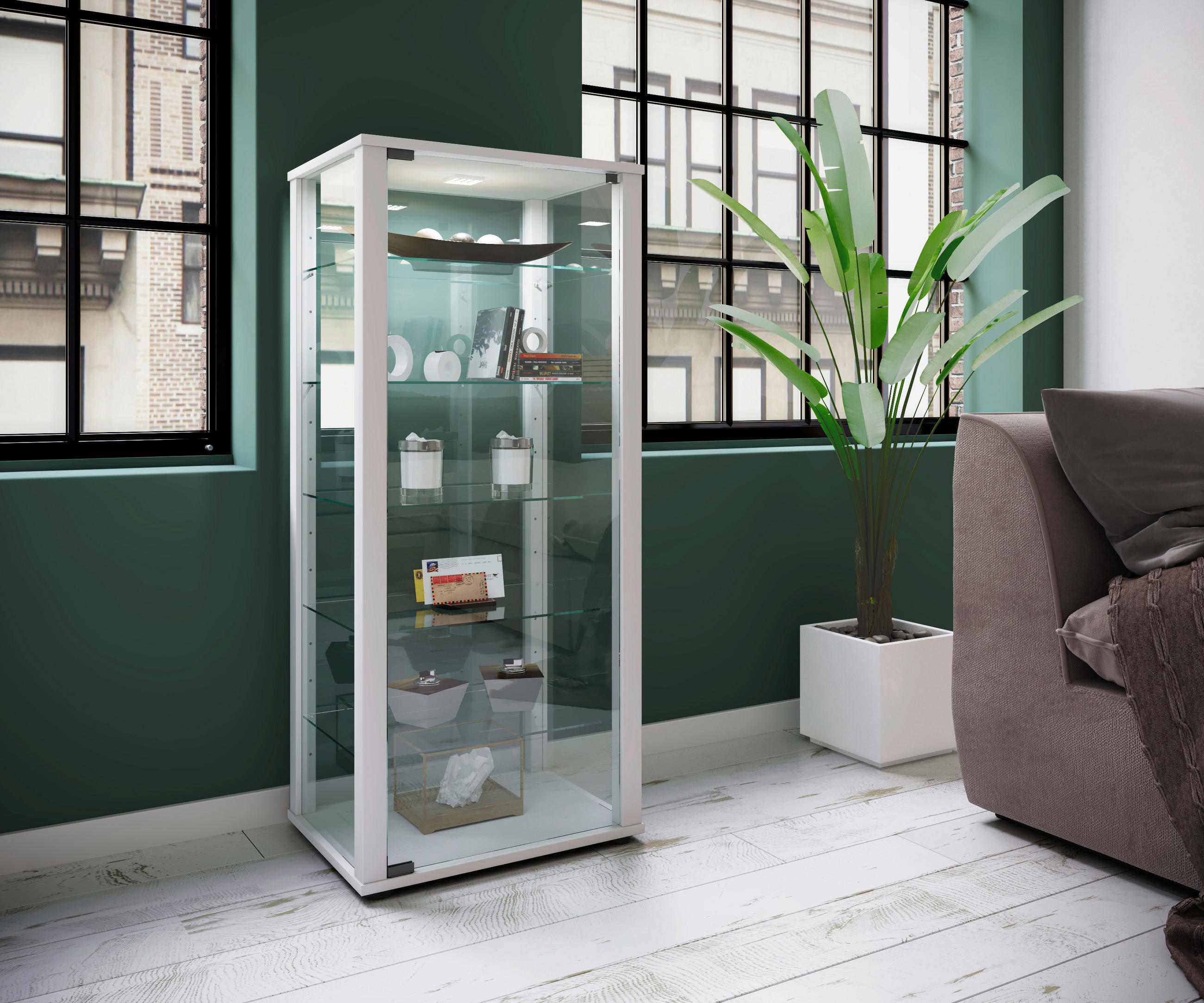 VITRINE in Weiß  - Schwarz/Weiß, MODERN, Glas/Holzwerkstoff (50/114,5/38cm) - MID.YOU