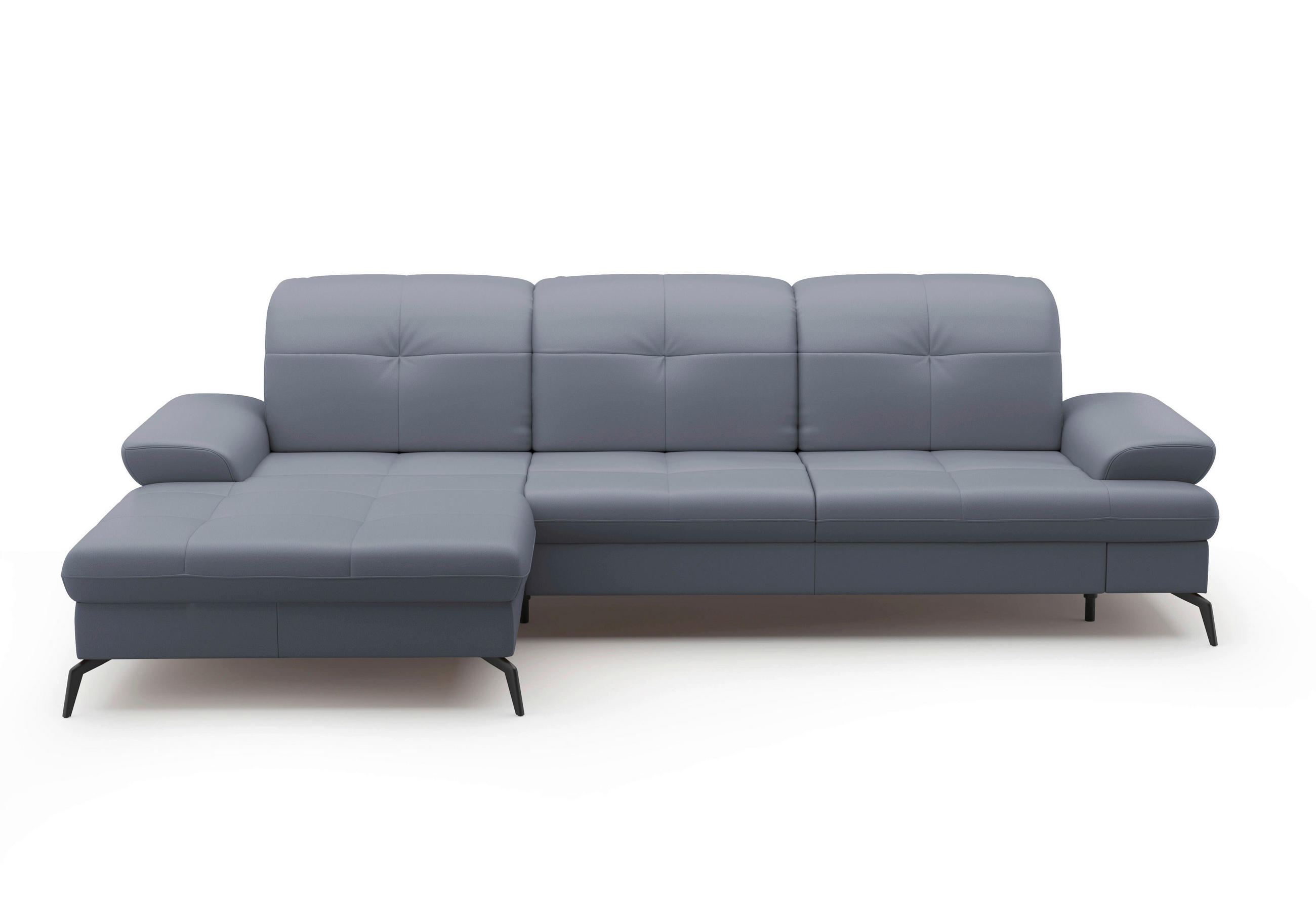 ECKSOFA Graublau Kombination Echtleder/Stoff Vliesstoff  - Graublau/Schwarz, KONVENTIONELL, Leder/Textil (185/279cm) - Sit & More