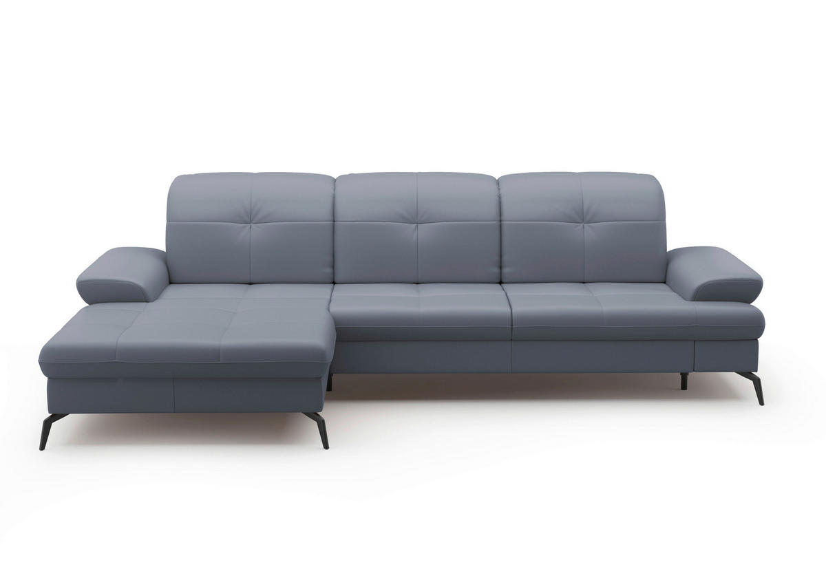 ECKSOFA in Vliesstoff Kombination Echtleder/Stoff Graublau  - Graublau/Schwarz, Konventionell, Leder/Textil (185/279cm) - Sit & More