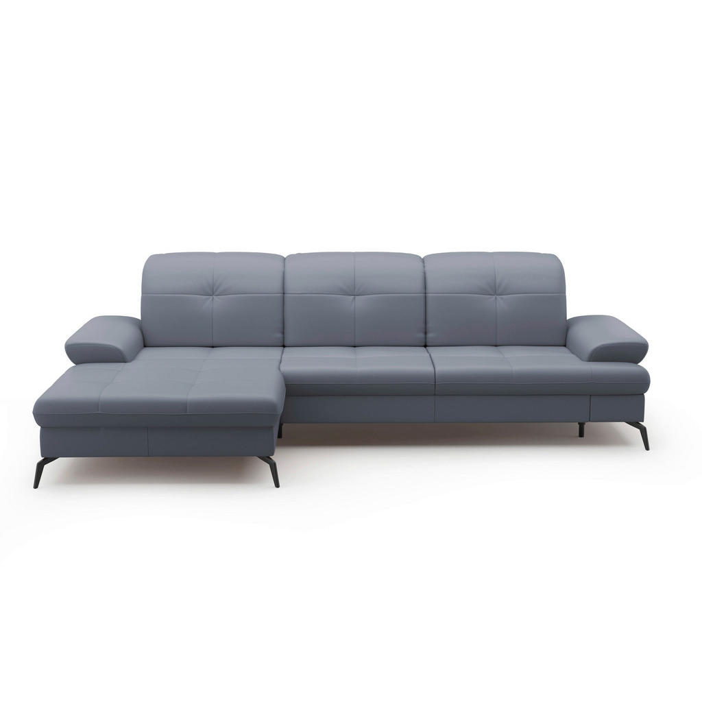 Thumbnail - Sit & More Ecksofa, Graublau, Leder, Echtleder, Nappaleder, 4,5-Sitzer, Ottomane links, L-Form, 279x185 cm, Goldenes M, ...