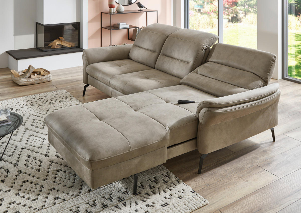 ECKSOFA in Flachgewebe Graubraun  - Graubraun/Schwarz, Konventionell, Textil/Metall (260/181cm) - Beldomo Speed