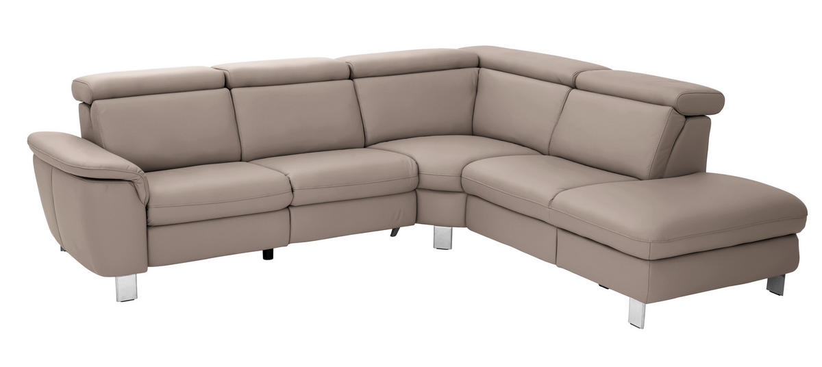 ECKSOFA in Echtleder Fango  - Fango/Alufarben, Design, Leder/Metall (271/239cm) - Cantus