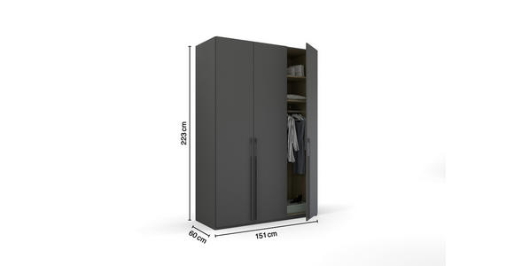 DREHTÜRENSCHRANK 151/223/60 cm 3-türig Graphitfarben - Graphitfarben, Trend, Holzwerkstoff/Metall (151/223/60cm) - Novel