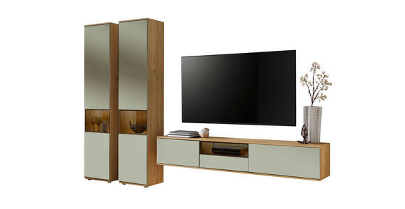 WOHNWAND  in Eichefarben, Schilfgrün  315/215/40 cm  - Schilfgrün/Eichefarben, KONVENTIONELL, Glas/Holzwerkstoff (315/215/40cm) - Venda