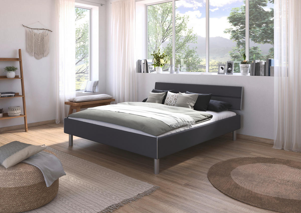 BETT 180/200 cm,  in Grau,  - Alufarben/Grau, Design, Metall (180/200cm) - Carryhome