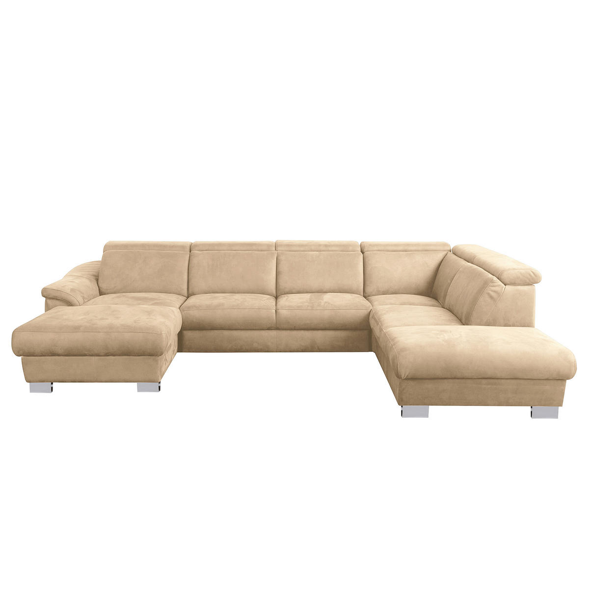 WOHNLANDSCHAFT Beige Mikrofaser  - Chromfarben/Beige, Design, Textil/Metall (238/347/273cm) - Livetastic