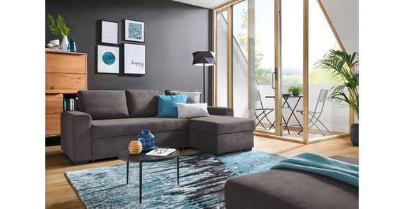 ECKSOFA inkl.Funktionen Dunkelgrau Webstoff Rückenkissen, Schlaffunktion, Stauraum  - Dunkelgrau/Schwarz, Design, Textil (245/160cm) - Xora