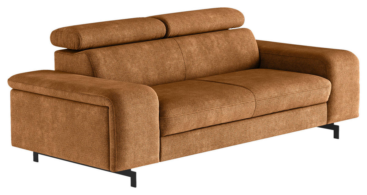 3-SITZER-SOFA in Chenille Cognac  - Cognac/Schwarz, Textil/Metall (217/81/100cm) - MID.YOU