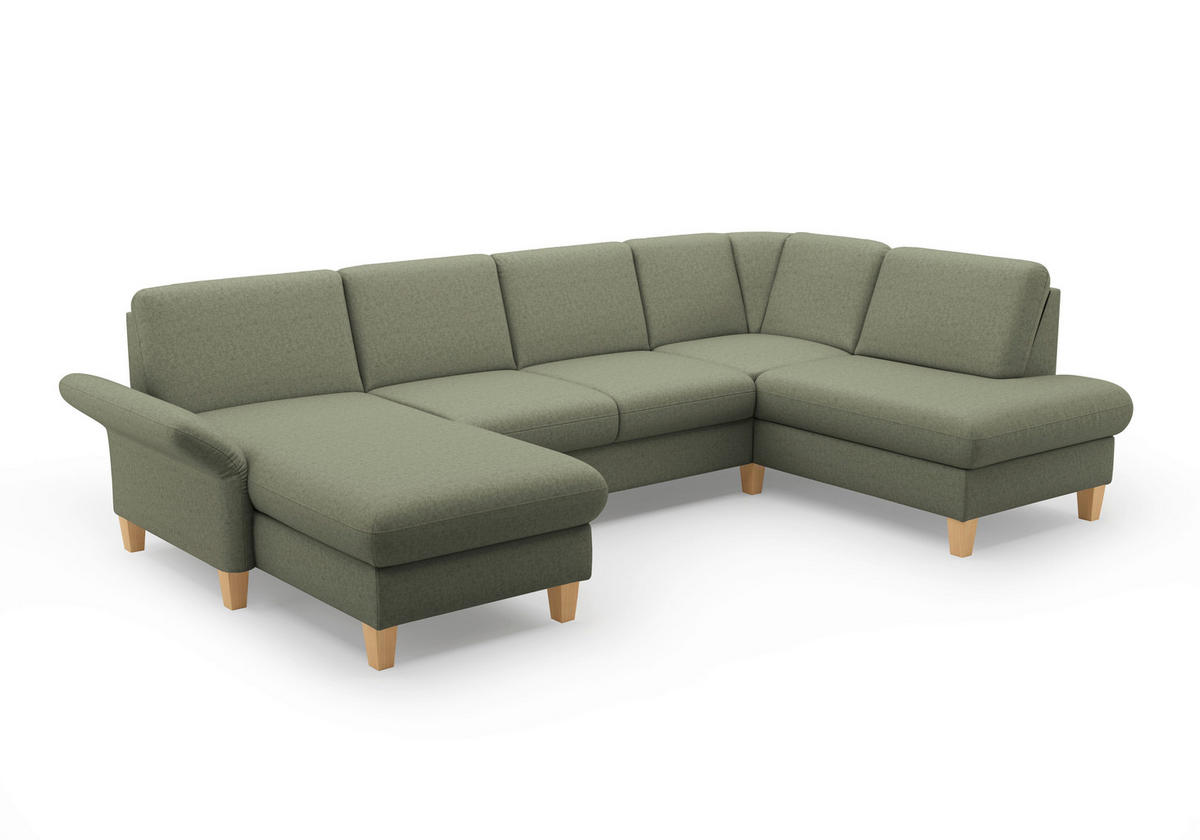 WOHNLANDSCHAFT Olivgrün Flachgewebe  - Eichefarben/Olivgrün, KONVENTIONELL, Holz/Textil (164/314/195cm) - Sit & More