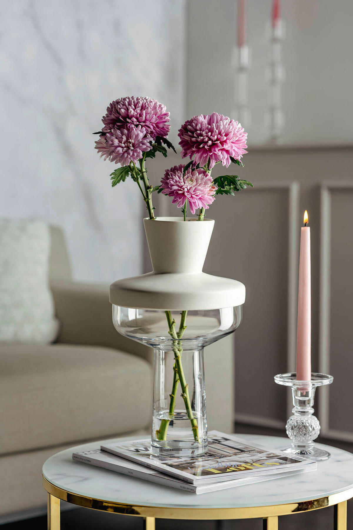 DEKOVASE  - Transparent/Weiß, Basics, Glas/Keramik (21/36/21cm) - Leonardo