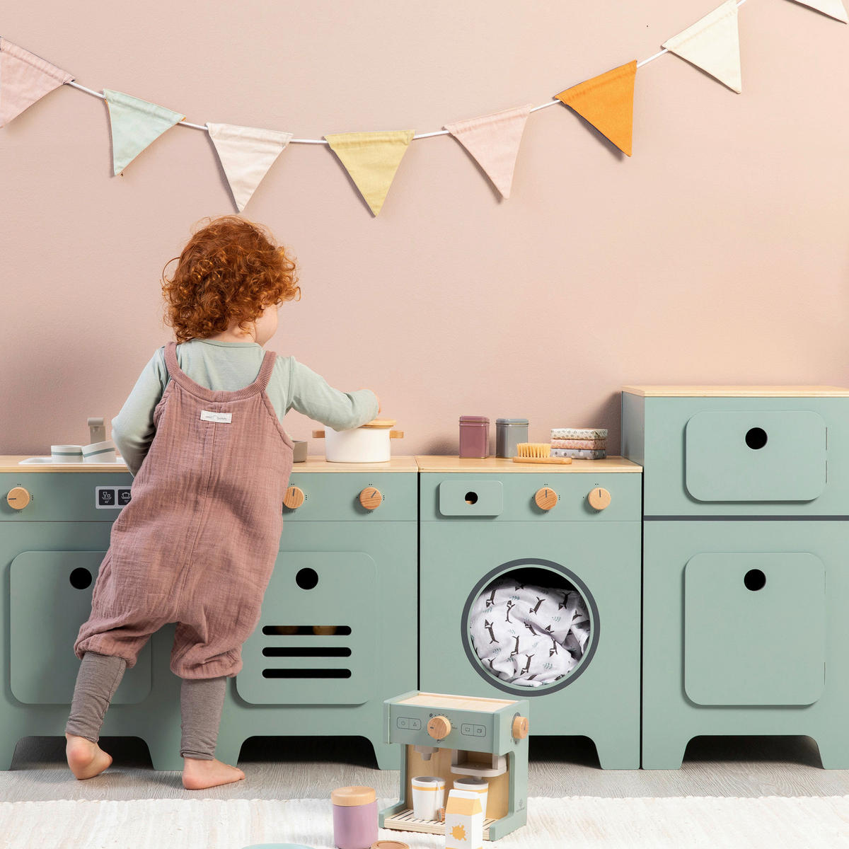 KINDERKÜCHE MIX & MATCH  - Salbeigrün/Naturfarben, Basics, Holz/Holzwerkstoff (35/31,5/55cm) - MUSTERKIND