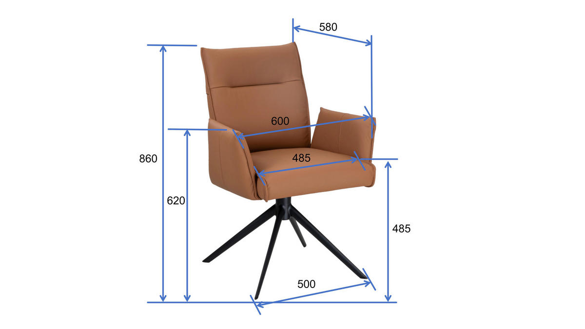 ARMLEHNSTUHL  Sitzfläche 360° drehbar  Echtleder  Cognac  - Cognac/Schwarz, Design, Leder/Metall (60/88,5/57,5cm) - Valnatura