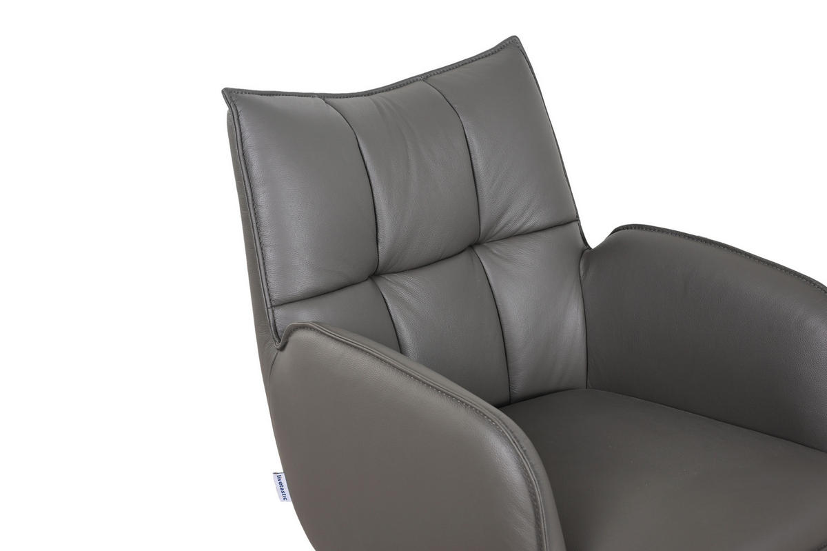 ARMLEHNSTUHL  Sitzfläche 360° drehbar, automatische Rückholfunktion  Echtleder  - Dunkelgrau/Schwarz, MODERN, Leder/Metall (58,5/87,5/61cm) - Livetastic