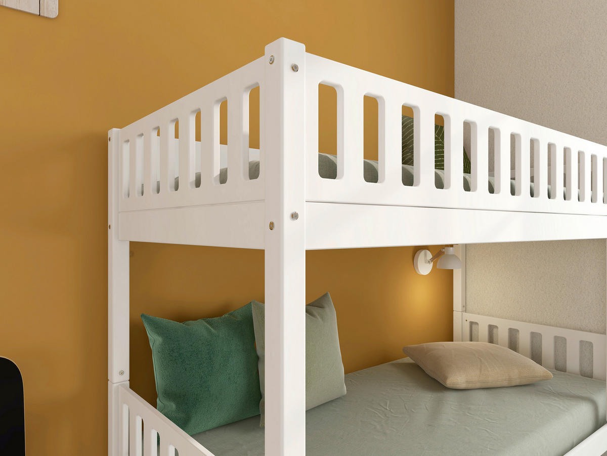 ETAGENBETT 90/200 cm,  in Absturzsicherung, Leiter, Lattenrost, Rollroste  - Weiß, MODERN, Holz (90/200cm) - Chameo
