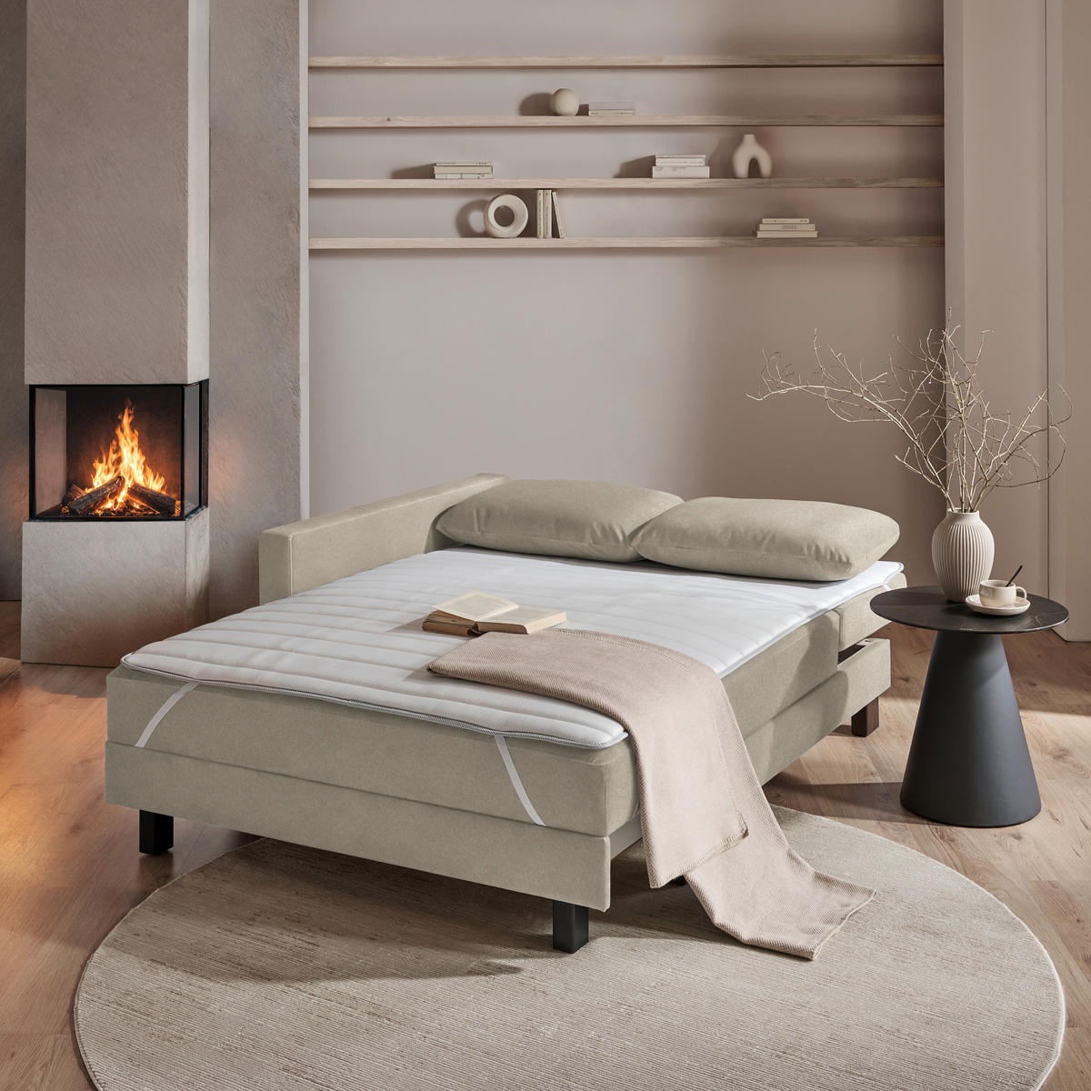 LIEGE  in Velours Ecru  - Eiche dunkel/Ecru, MODERN, Holz/Textil (137/72/155cm) - Joka